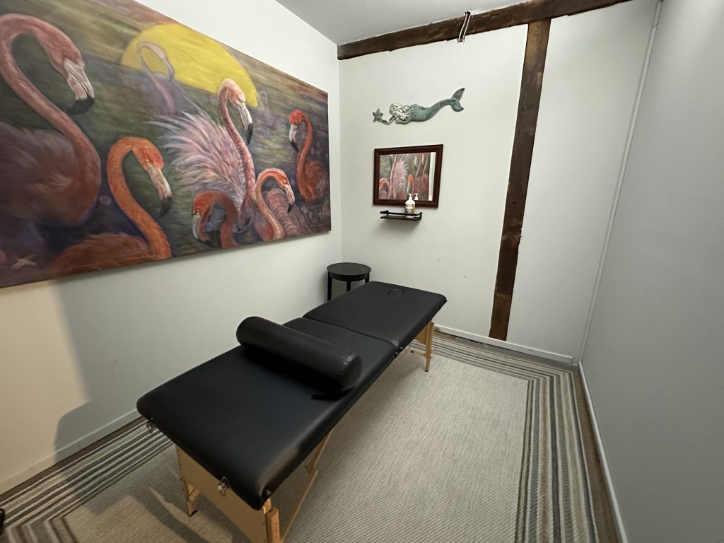 massage room with massage table